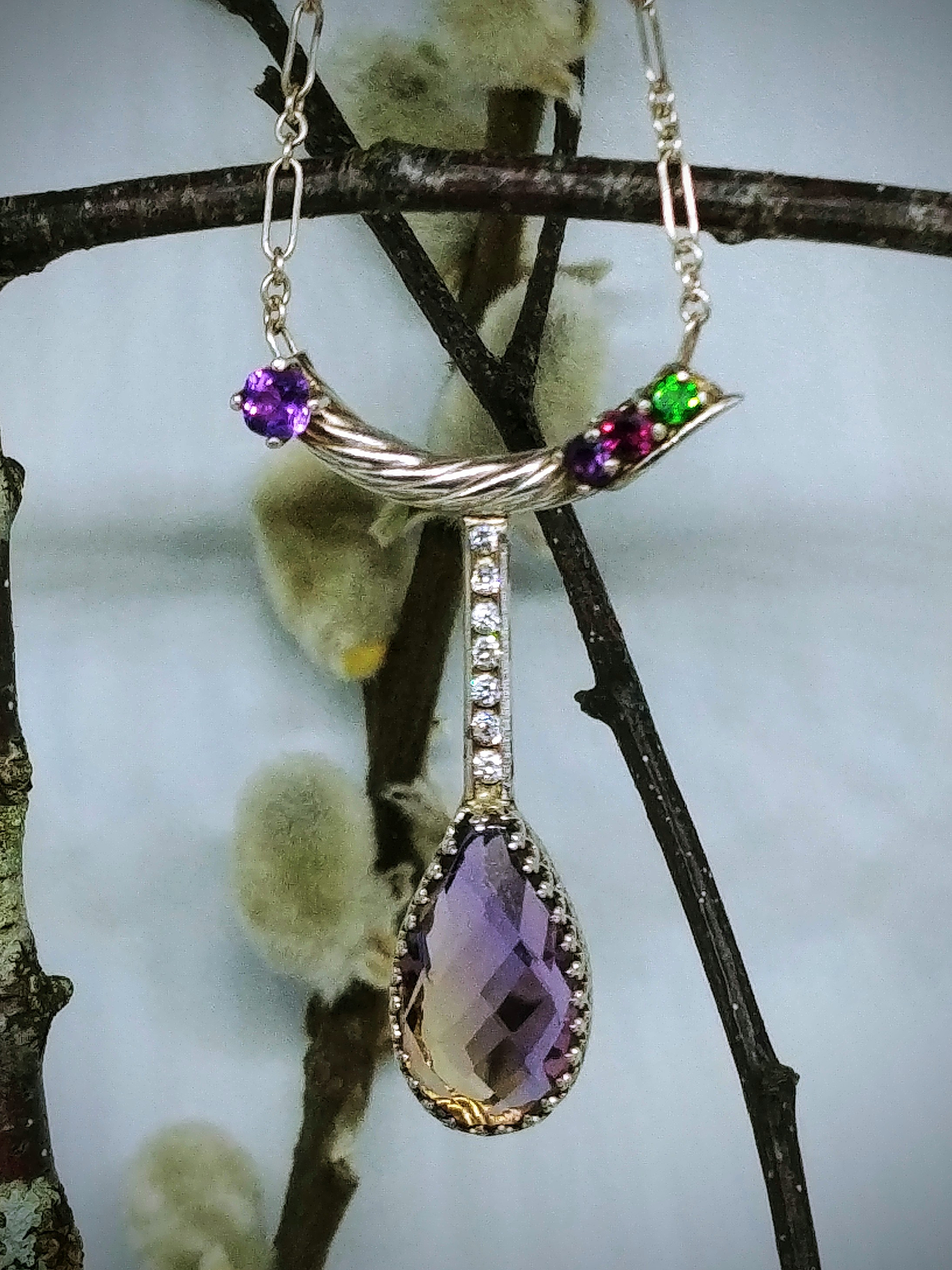 Sterling, Ametrine, chrome diopside and garnet necklace - Video - Private collection 2