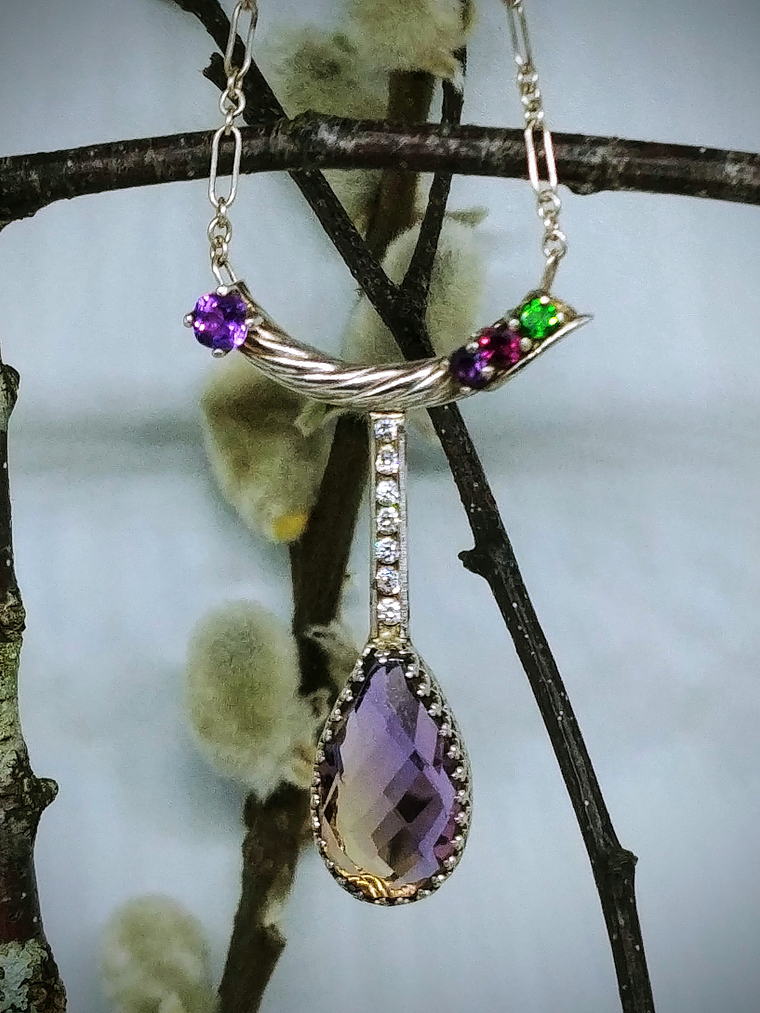 Sterling, Ametrine, chrome diopside and garnet necklace - Video - Private collection 2