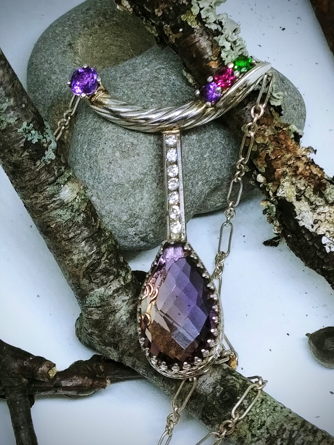 Sterling, Ametrine, chrome diopside and garnet necklace - Video - Private collection 3