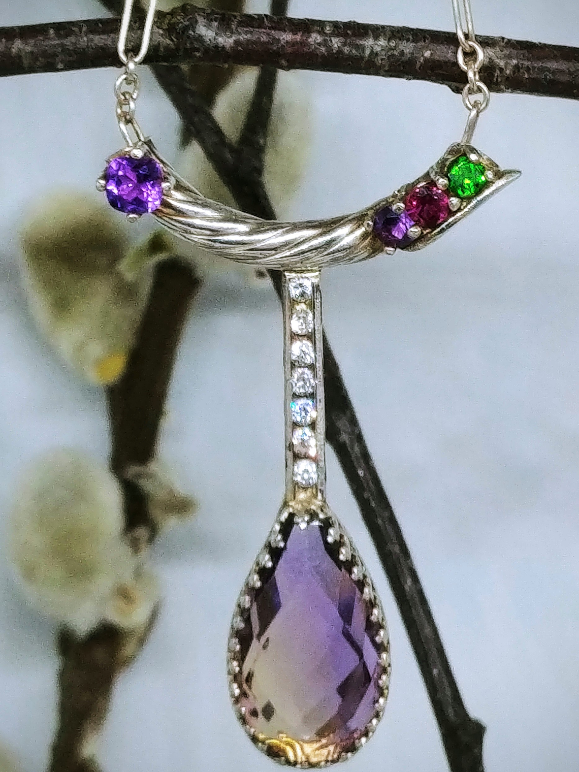 Sterling, Ametrine, chrome diopside and garnet necklace - Video - Private collection 1