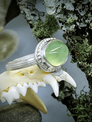 Sterling silver, Vintage inspired Prehnite ring, size 7