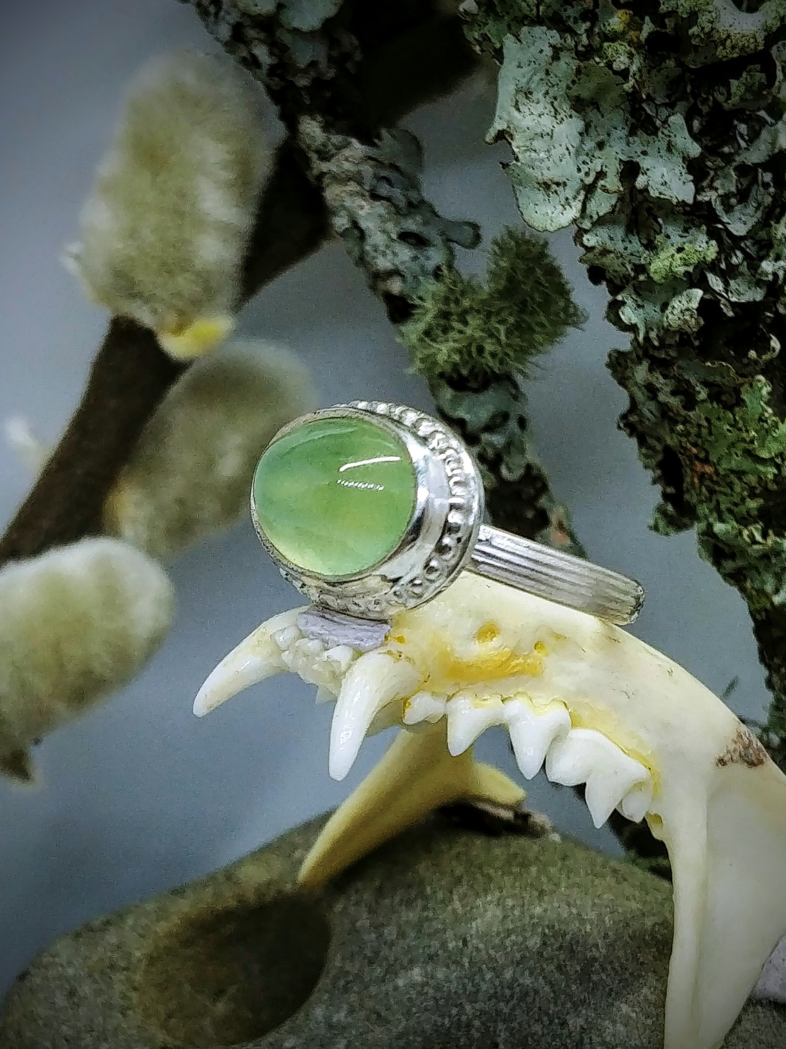 Sterling silver, Vintage inspired Prehnite ring, size 7 3