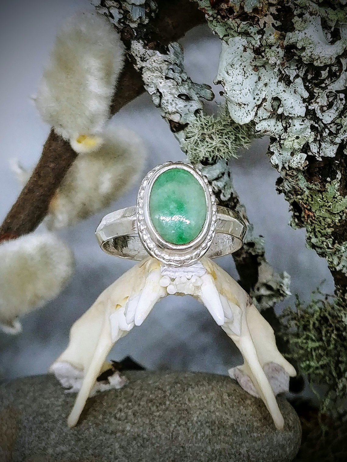 MTO - Moss in snow natural Jade ring - Sterling 1