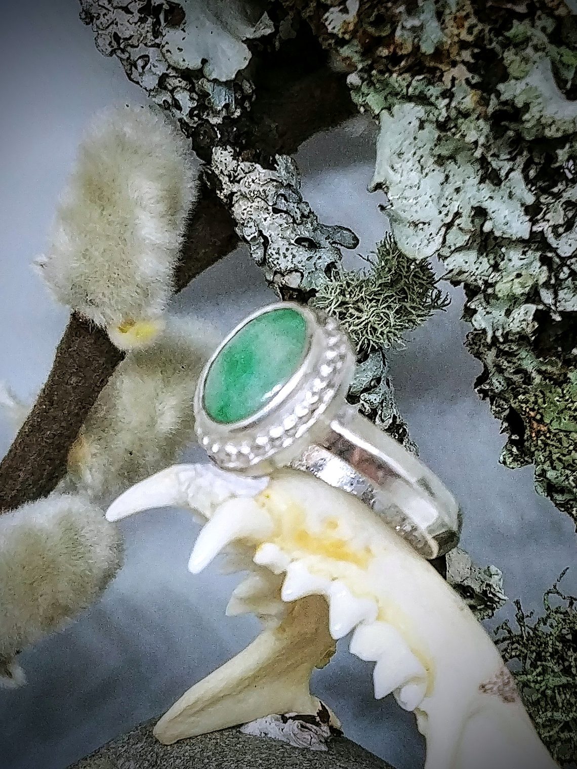 MTO - Moss in snow natural Jade ring - Sterling 2