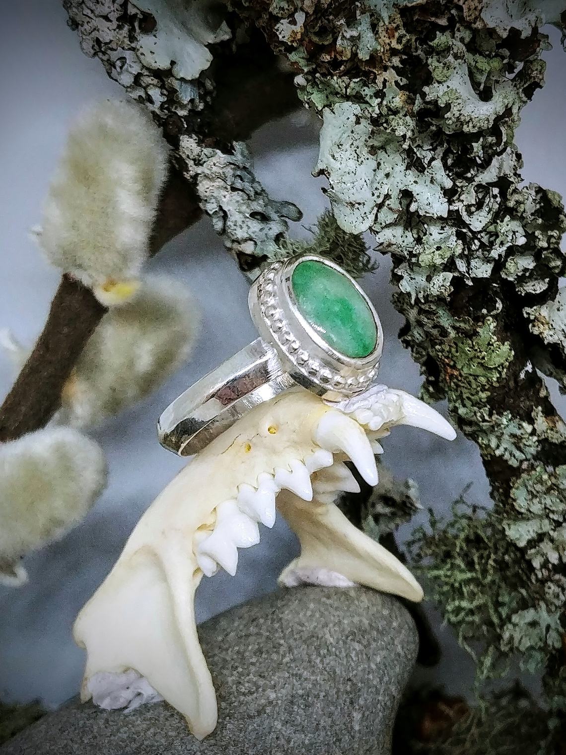 MTO - Moss in snow natural Jade ring - Sterling 3