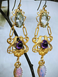 RTS - Victorian inspired lovebirds with Genuine amethyst, prasiolite and glass opal earrings - Costume - thumbnail 1