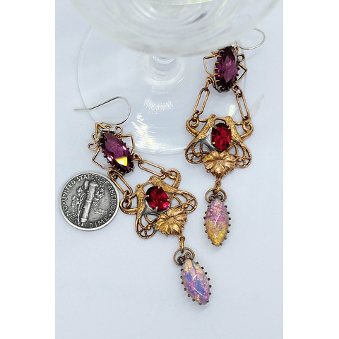CJ - Victorian style, vintage Love-bird - Swarovski and Opal earrings