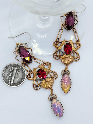 Victorian style, vintage Love-bird - Swarovski and Opal earrings