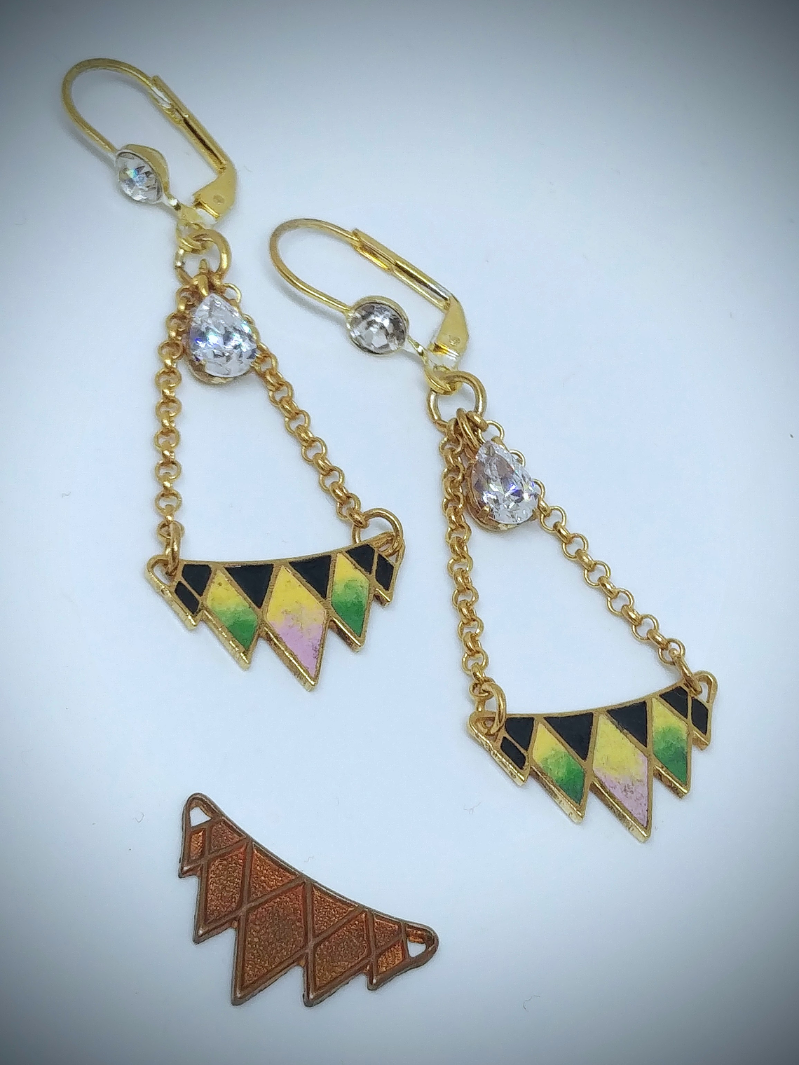 RTS - Art Deco inspired, Glass enamel & gemstone earrings 3