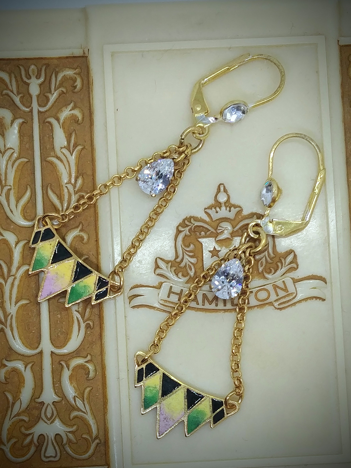 RTS - Art Deco inspired, Glass enamel & gemstone earrings 2