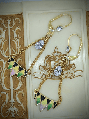 Art Deco inspired, Glass enamel & gemstone earrings