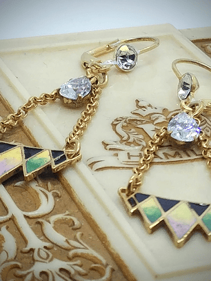 Art Deco inspired, Glass enamel & gemstone earrings