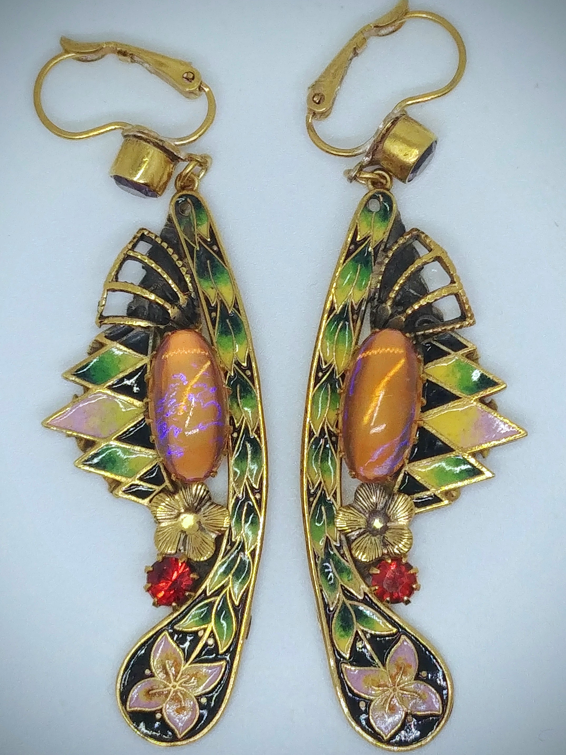 Art Deco, jelly opal and glass enamel earrings - SOLD Private collection 4