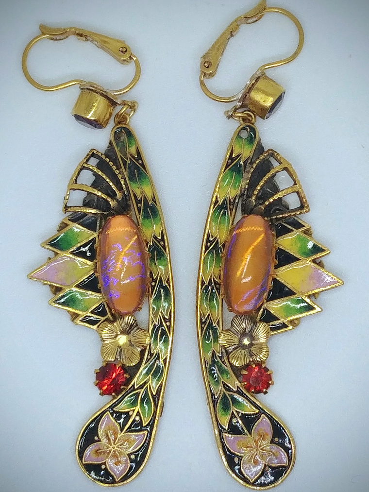 Art Deco, jelly opal and glass enamel earrings - SOLD Private collection 4