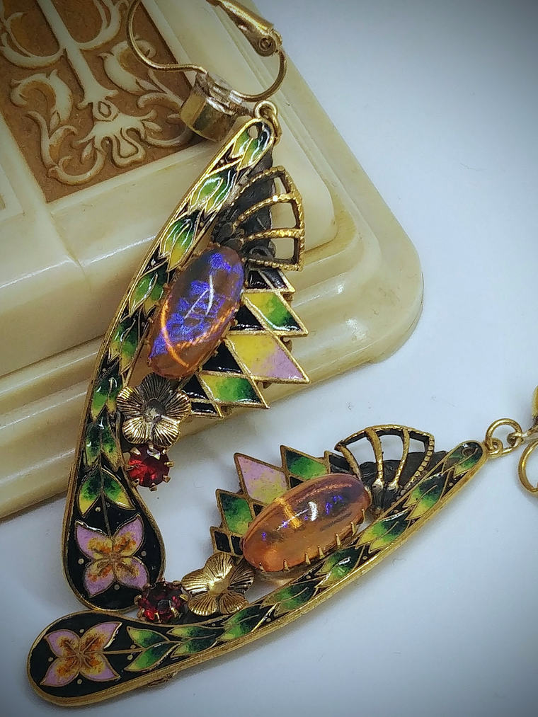 Art Deco, jelly opal and glass enamel earrings - SOLD Private collection 5