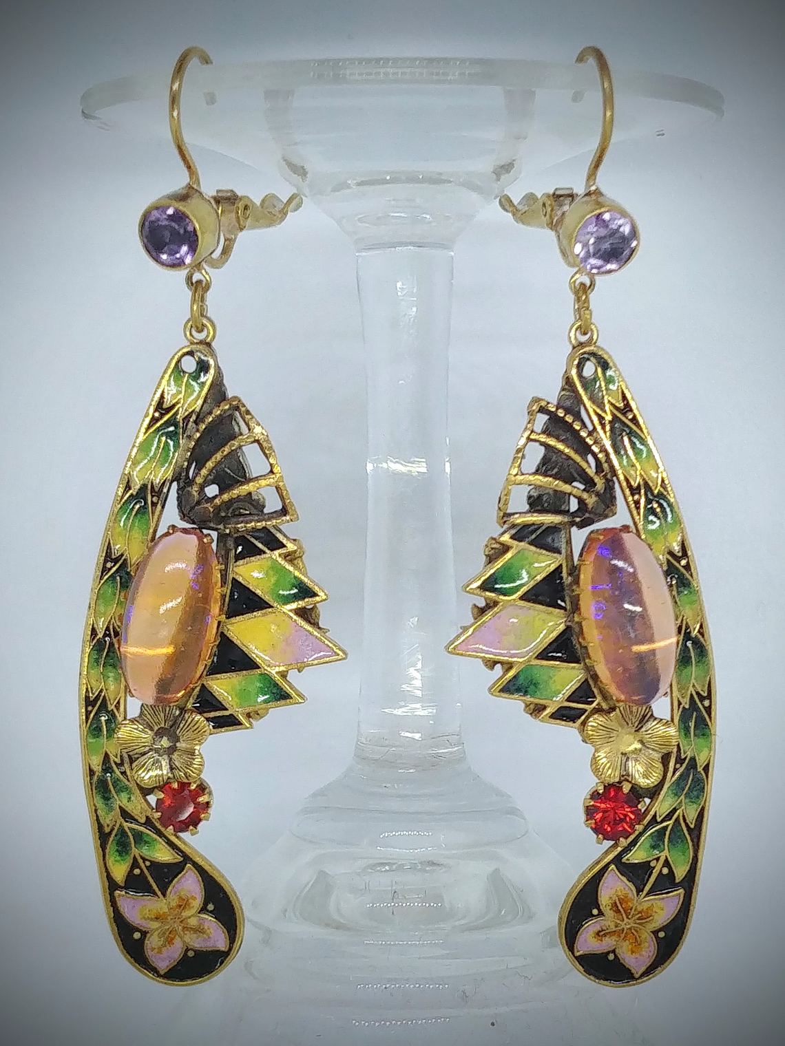 Art Deco, jelly opal and glass enamel earrings - SOLD Private collection 3