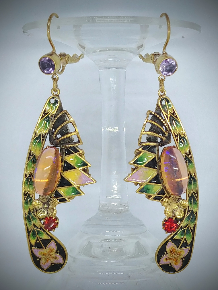 Art Deco, jelly opal and glass enamel earrings - SOLD Private collection 3