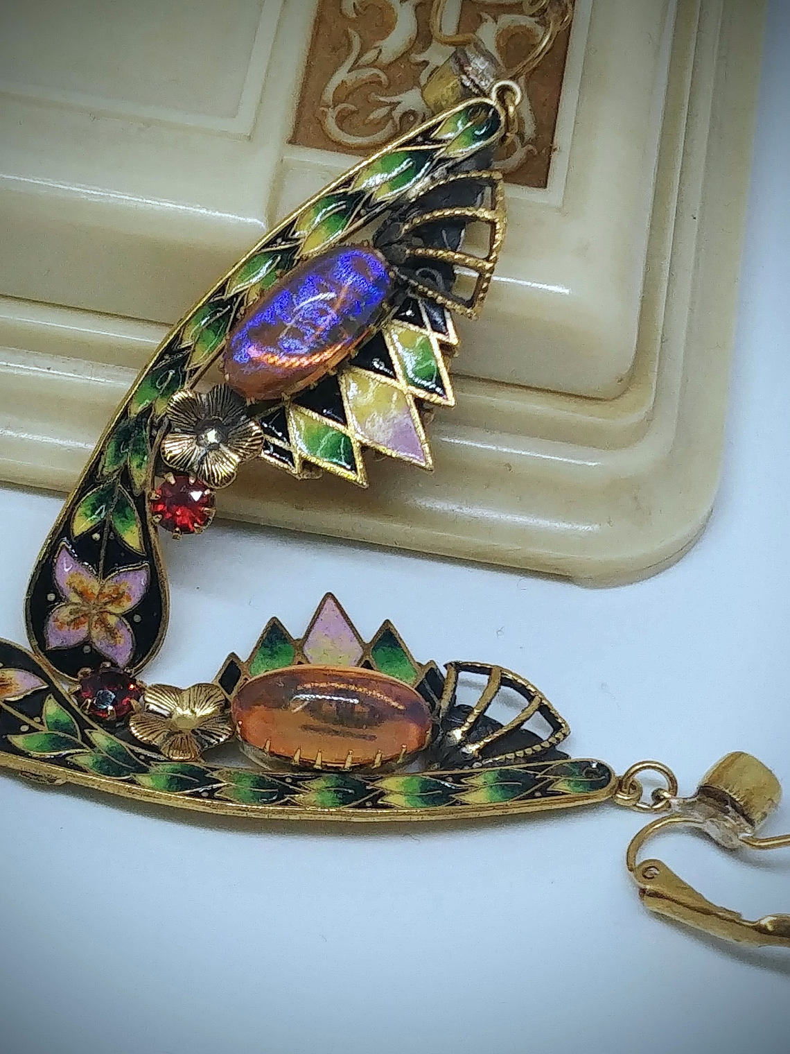 Art Deco, jelly opal and glass enamel earrings - SOLD Private collection 6