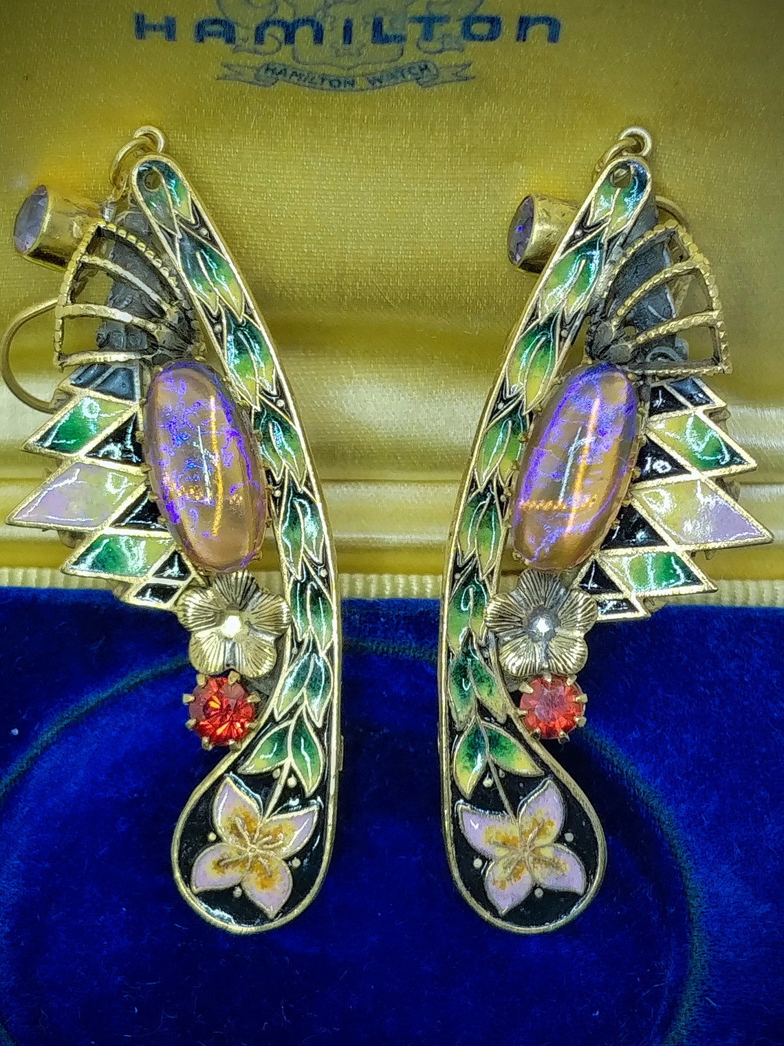 Art Deco, jelly opal and glass enamel earrings - SOLD Private collection 7