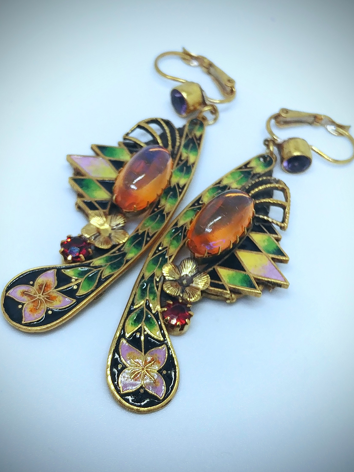 Art Deco, jelly opal and glass enamel earrings - SOLD Private collection 8