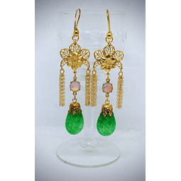 CJ - Art Deco inspired, gold-filled vintage Peking Jade glass earrings 