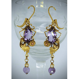 CJ - Victorian inspired, Amethyst and pink Italian coral earrings