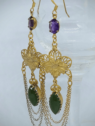 Long Amethyst and Canada Jade earrings - 14k Gold-filled