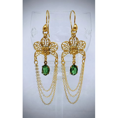 Vintage inspired, Tourmaline Swarovski crystal earrings - 14k Gold-filled