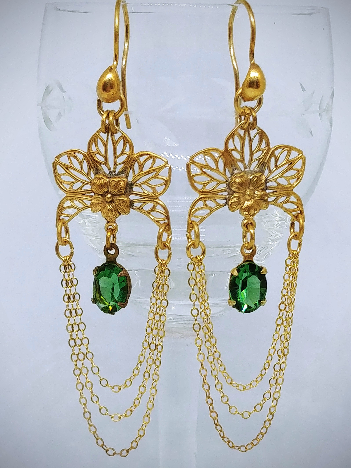 RTS - Vintage inspired, Tourmaline Swarovski crystal earrings - Gold-filled 1