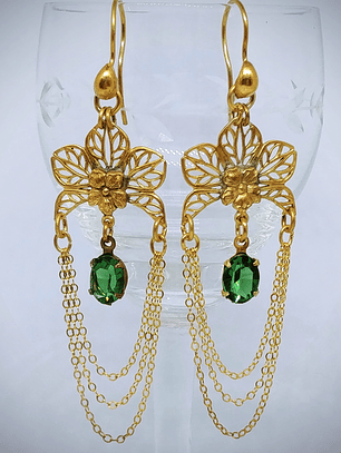 Vintage inspired, Tourmaline Swarovski crystal earrings - 14k Gold-filled