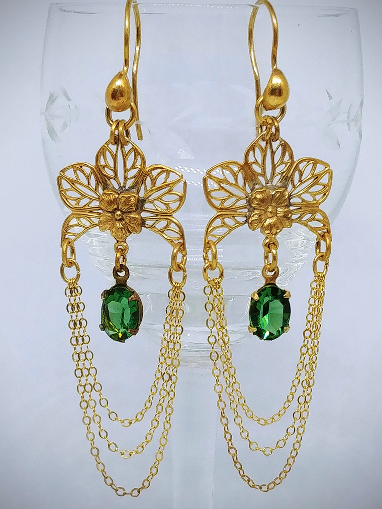 RTS - Vintage inspired, Tourmaline Swarovski crystal earrings - Gold-filled 1