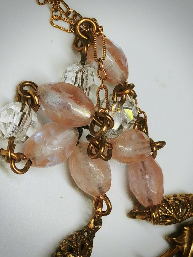 RTS - Victorian love-birds & antique Saphiret, Alexandrite and pink sapphire necklace - Gold-filed 5