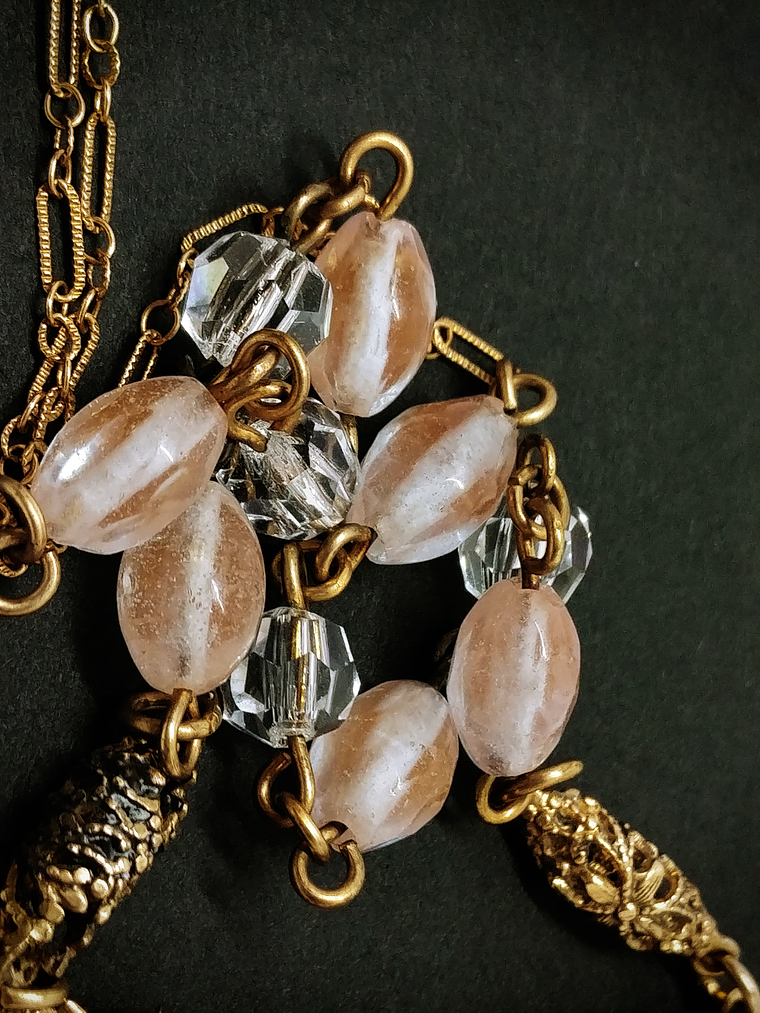 RTS - Victorian love-birds & antique Saphiret, Alexandrite and pink sapphire necklace - Gold-filed 6