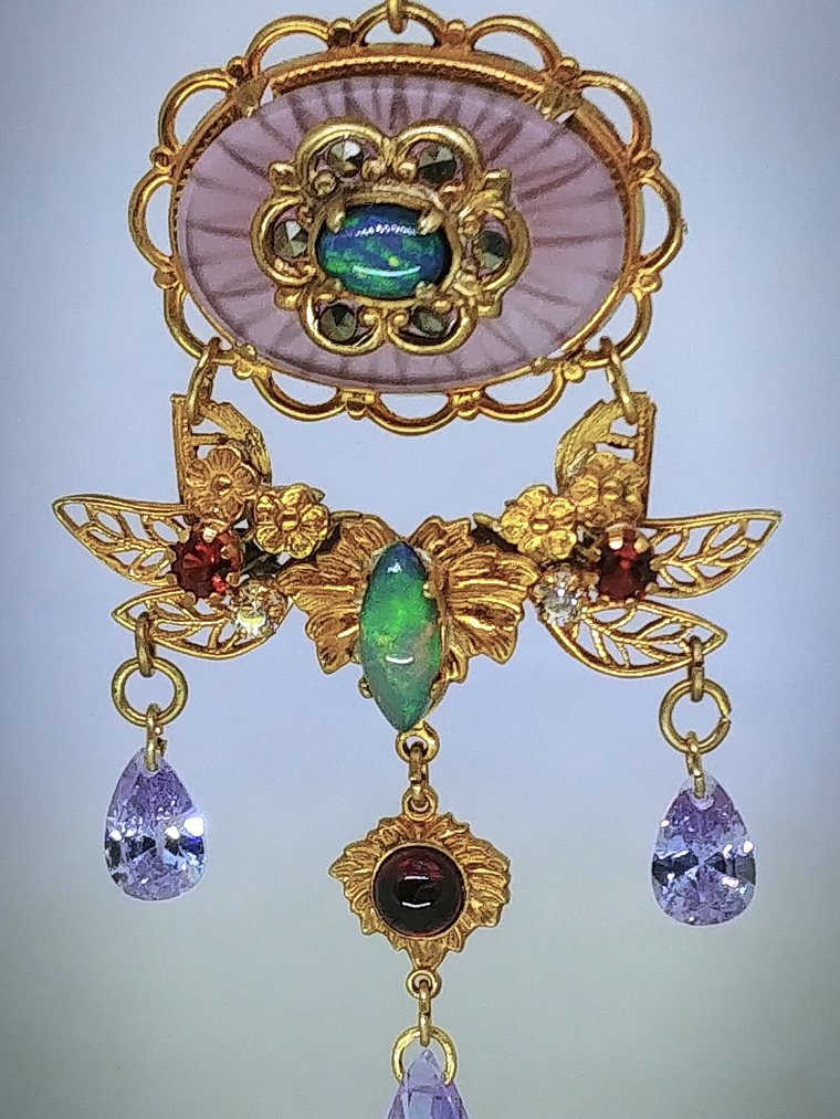 RTS - Art Nouveau style, Genuine Opal & Gemstone, vintage purple camphor glass necklace - Costume 5