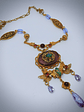 RTS - Art Nouveau style, Genuine Opal & Gemstone, vintage purple camphor glass necklace - Costume - thumbnail 3