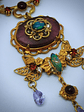 RTS - Art Nouveau style, Genuine Opal & Gemstone, vintage purple camphor glass necklace - Costume - thumbnail 4