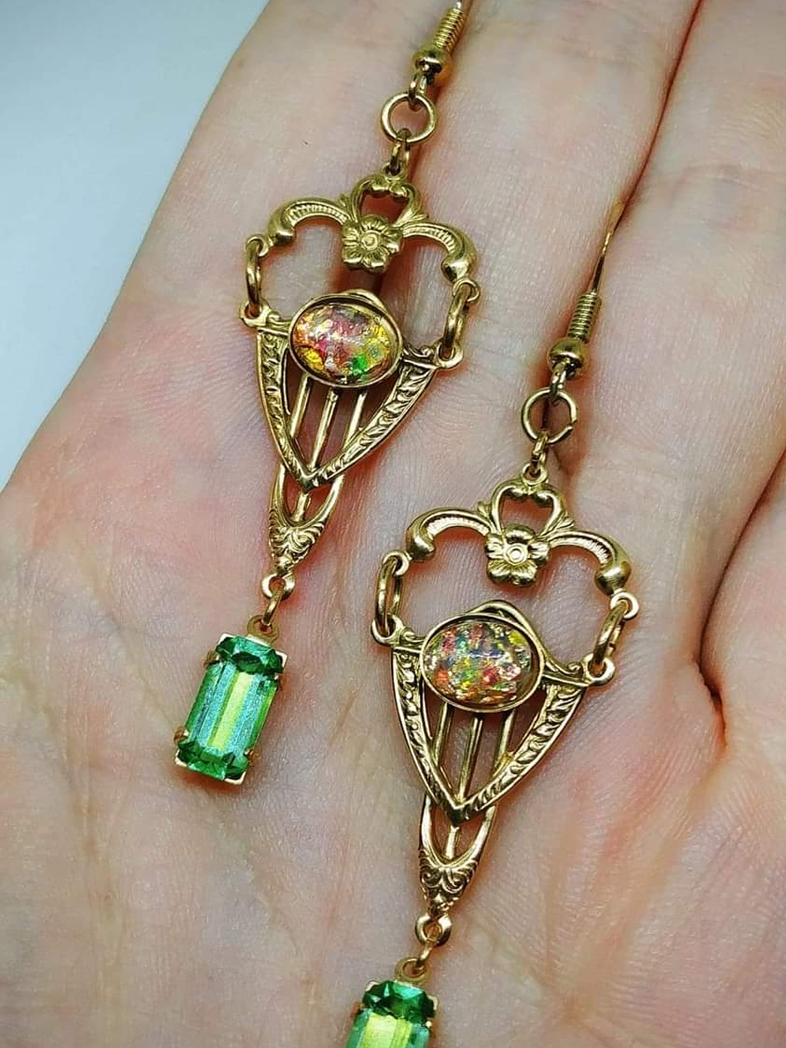 RTS ☢ Art Deco inspired, glass opal and UG glass earrings - Costume 5