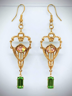 4tcw ☢ Art Deco inspired, glass opal and UG glass earrings - Costume 👑