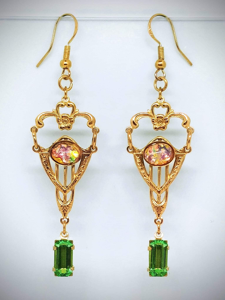 RTS ☢ Art Deco inspired, glass opal and UG glass earrings - Costume 1
