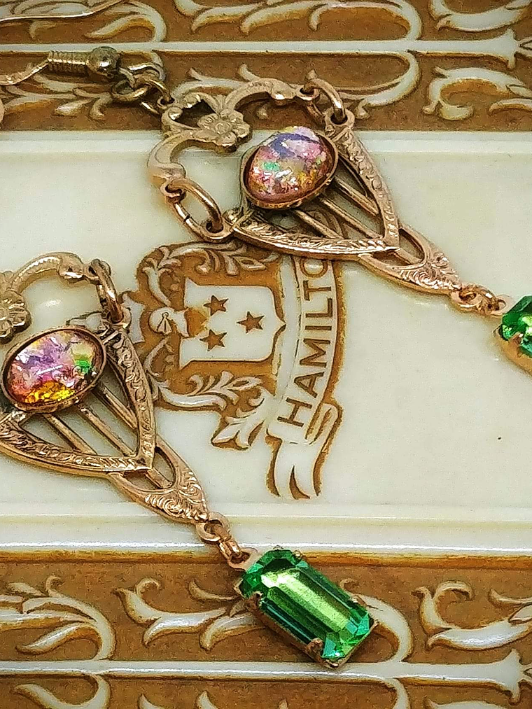 RTS ☢ Art Deco inspired, glass opal and UG glass earrings - Costume 2