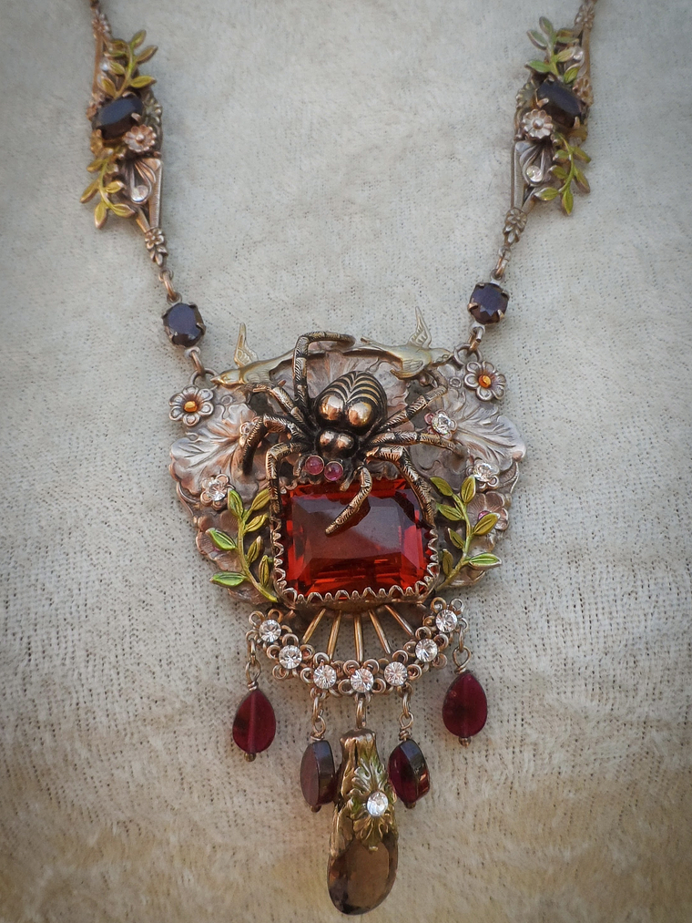Citrine and garnet Spider necklace - Private collection 4