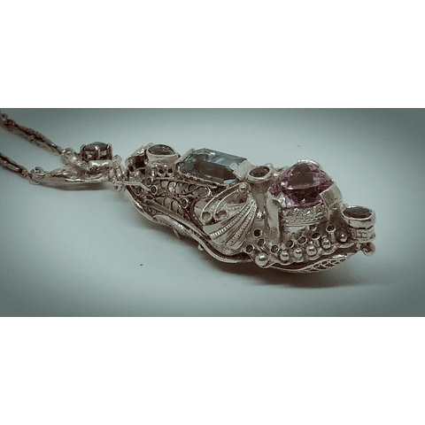 Kunzite and aquamarine Chrysalis - Cremation necklace