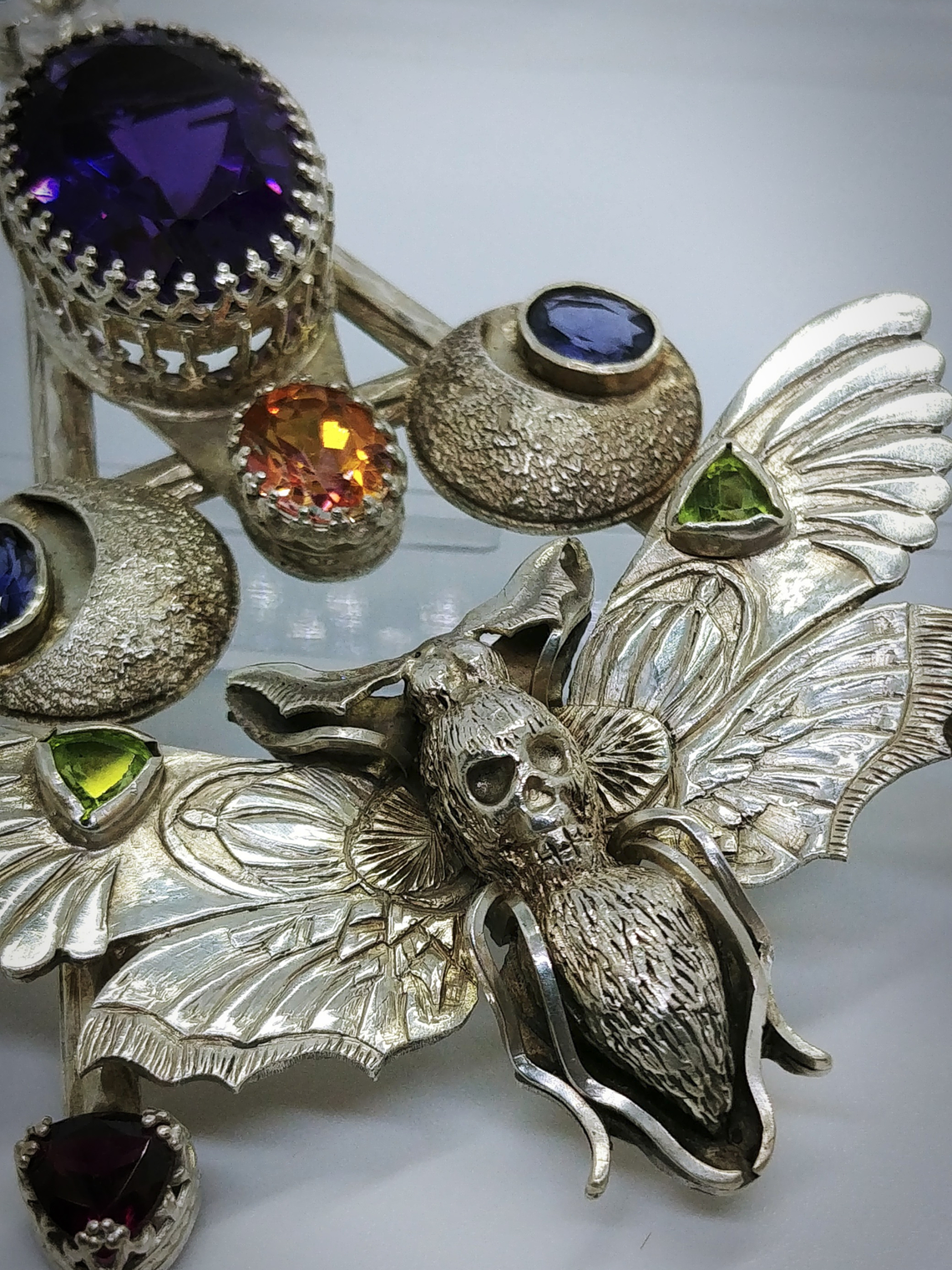 RTS - Huge hand carved/engraved Death Head Hawks moth pendant - Sterling - Video⏯ 13