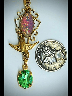 3.5ct ☢ Victorian Love-birds, vintage UG and Czech glass opal necklace - Sold Private collection