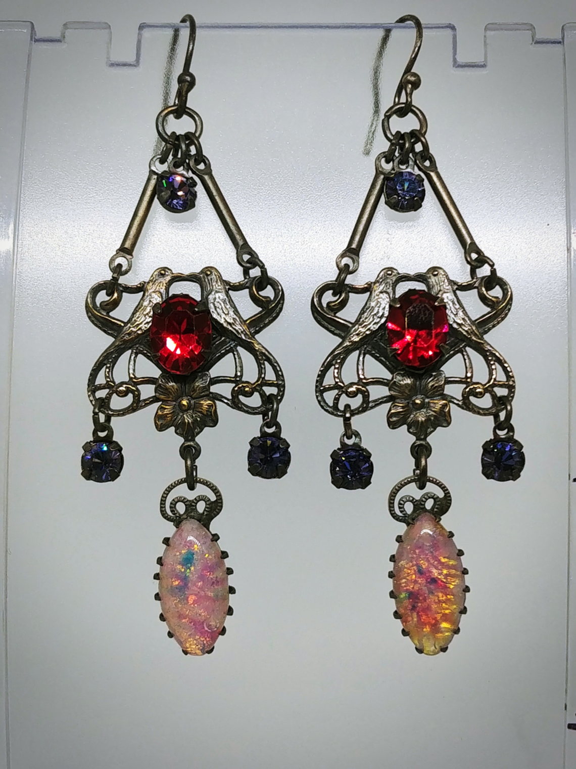 RTS - Gothic, Opal and tanzanite Victorian Love-bird earrings - Costume 4
