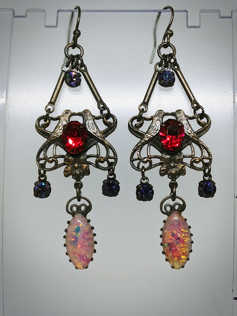 RTS - Gothic, Opal and tanzanite Victorian Love-bird earrings - Costume 4