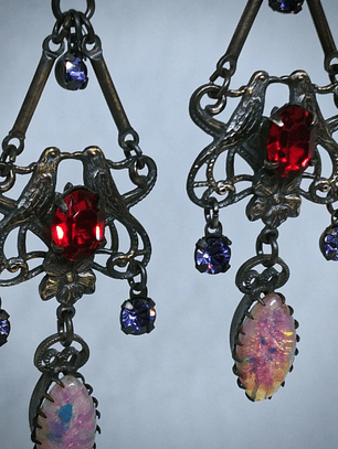Gothic, Opal and tanzanite Victorian Love-bird earrings