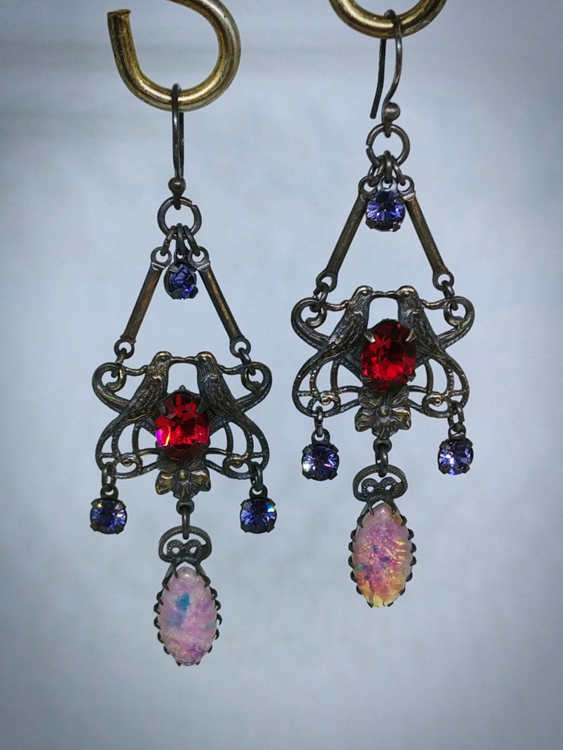 RTS - Gothic, Opal and tanzanite Victorian Love-bird earrings - Costume 3