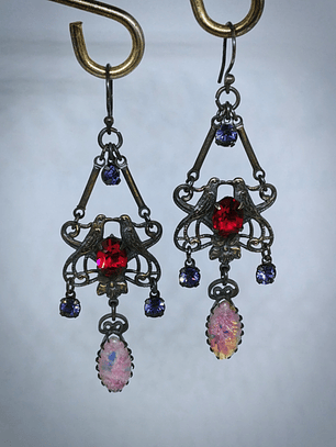 Gothic, Opal and tanzanite Victorian Love-bird earrings