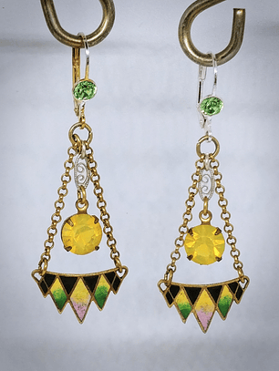 CJ - 4.4tcw ☢ Art Deco and glass enamel, vintage UG glass earrings - Costume 👑
